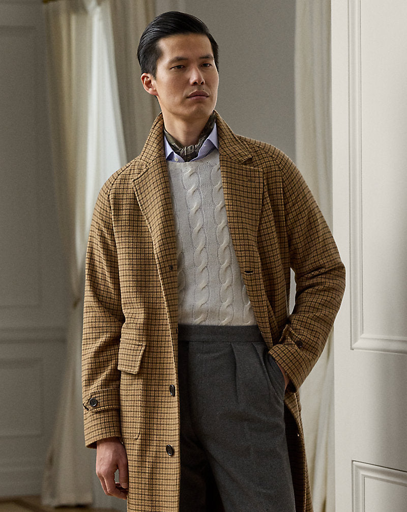 Hand-Tailored Cashmere-Wool Topcoat Brown/Tan Multi