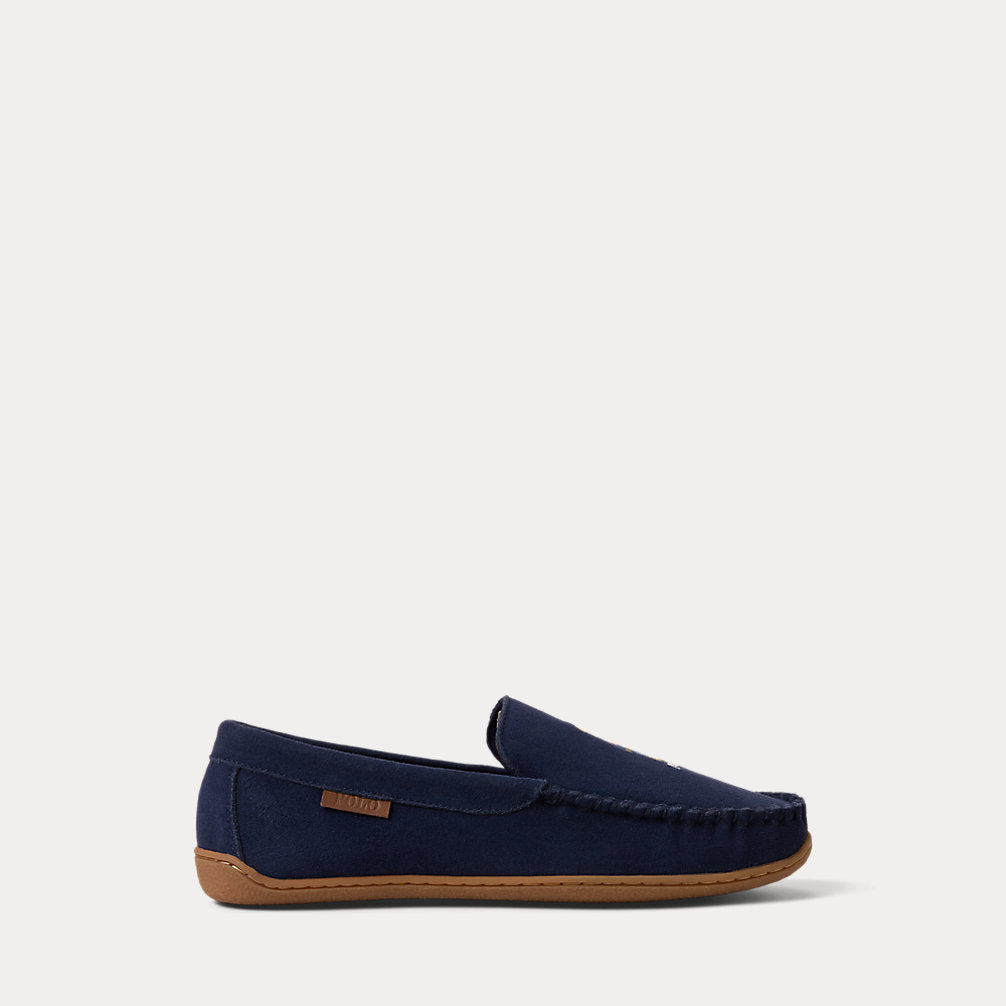Brenan Polo Bear Suede Slipper Navy Suede W/Bear